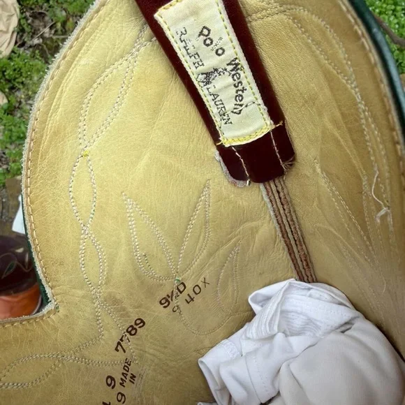 1970s • Ralph Lauren Leaf Inlay • Men’s 9.5 D Vintage Cowboy Western Boots